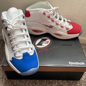 Reebok Questions Hightop, Size 10, Red,White, Blue